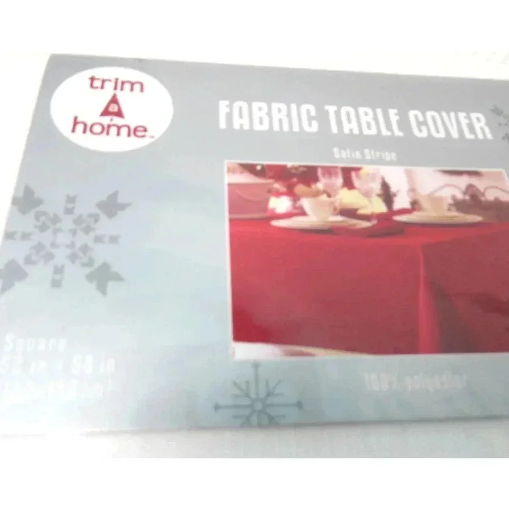 NEW Trim a Home Fabric Tablecloth Satin Stripe Polyester 52” X 52” Square White